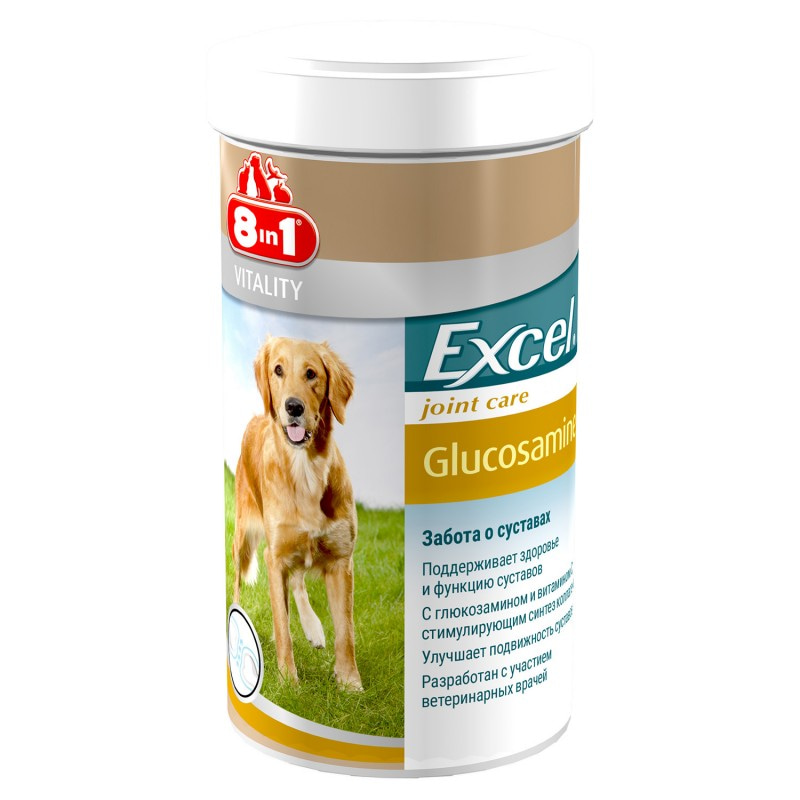8 в 1 Добавка для собак Эксель Глюкозамин Хондропротектор в таблетках для поддержания здоровья и функции суставов 110 таблеток