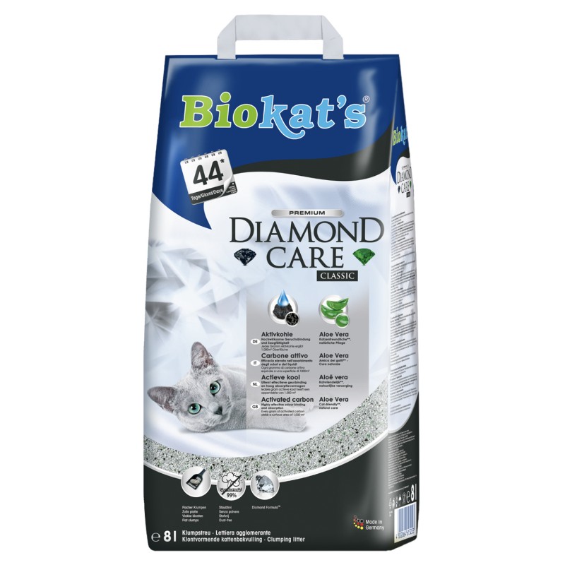 Наполнитель Biokat's Diamond Care Classic, комкующийся, с активированным углем, 8 л
