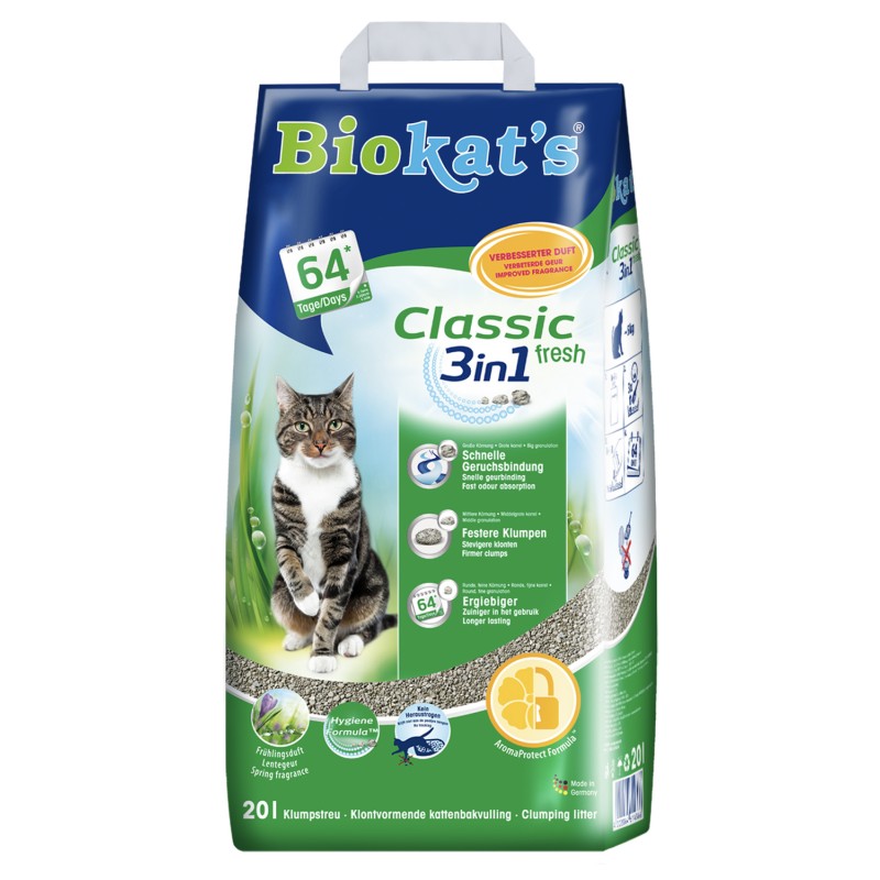 BIOKAT'S CLASSIC FRESH наполнитель комкующийся c ароматизатором 20 л