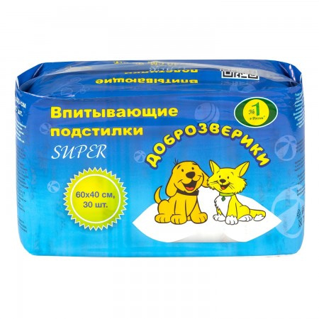 Доброзверики подстилки для животных 60х40 см, 30 шт. Super с рисунком