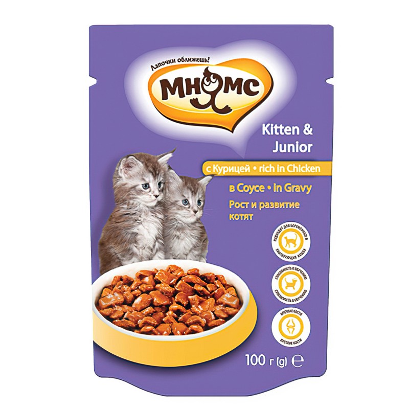 Мнямс паучи для котят с курицей 100 г в соусе, рост и развитие котят