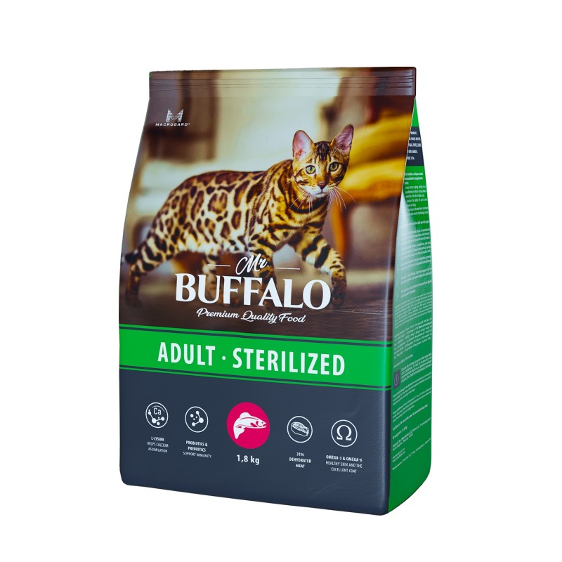 Сухой корм Mr. Buffalo STERILIZED с лососем для стерилизованных кошек и кастрированных котов 1.8 кг