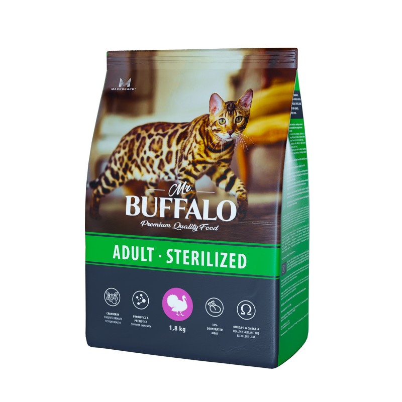 Сухой корм Mr. Buffalo STERILIZED с индейкой для стерилизованных кошек и кастрированных котов 1.8 кг