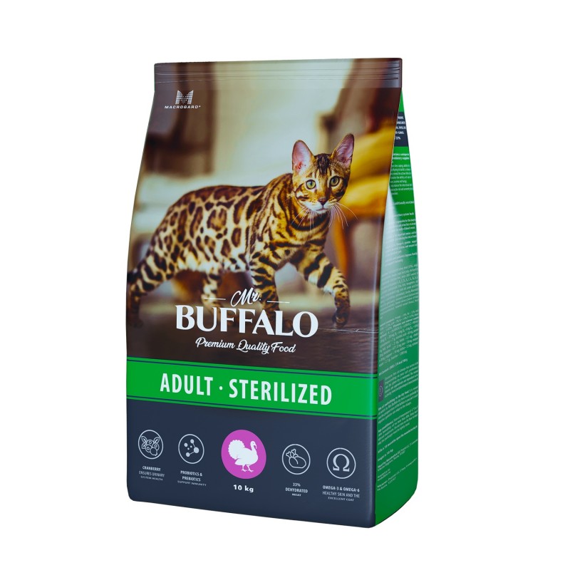 Сухой корм Mr. Buffalo STERILIZED с индейкой для стерилизованных кошек и кастрированных котов 10 кг