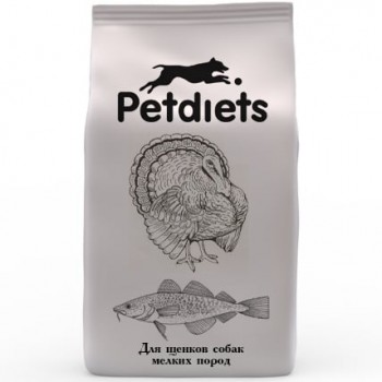 Сухой корм Petdiets для щенков и юниоров мелких и средних пород собак, индейка, 2 кг