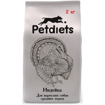 Корм сухой Petdiets для собак средних пород, индейка, 2 кг