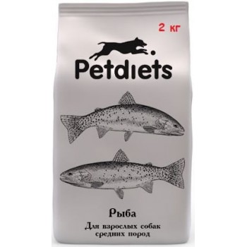 Корм сухой Petdiets для собак средних пород, рыба, 2 кг