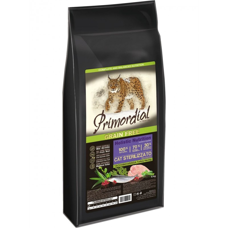 Купить Беззерновой корм Primordial (33/14) для стерилизованных кошек с индейкой и сельдью 6 кг Primordial в Калиниграде с доставкой (фото)