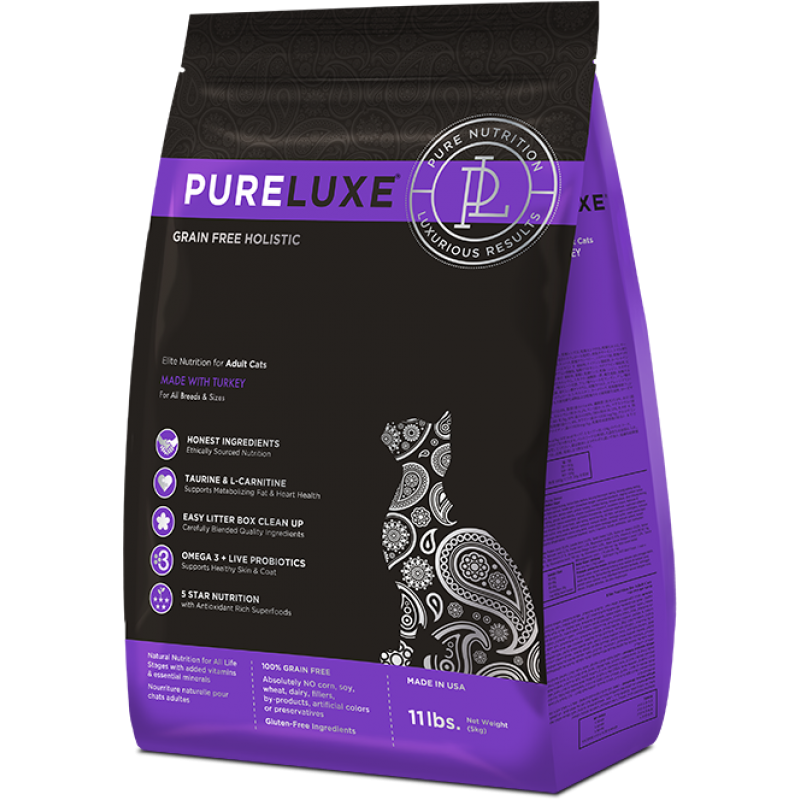 Сухой беззерновой холистик корм PureLUXE для взрослых кошек с индейкой – Элитное Питание для городских питомцев 400 гр