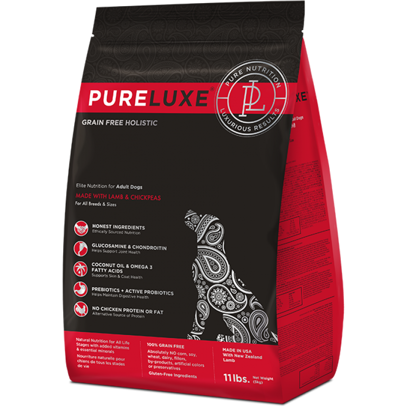 Сухой беззерновой холистик корм PureLUXE для взрослых собак с ягненком и нутом – Элитное Питание для городских питомцев 400 гр