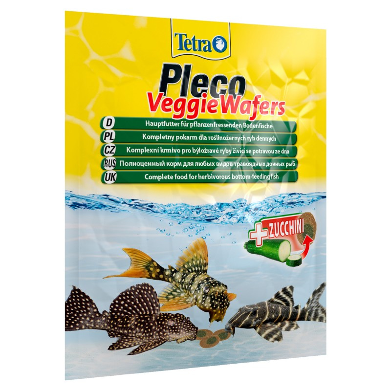 Tetra Pleco Veggie Wafers корм-пластинки с добавлением цуккини для донных рыб 15 г