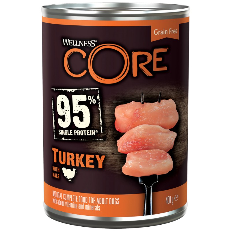 Беззерновой монопротеиновый влажный корм Wellness CORE 95 Single Protein Turkey & Kale Adult из индейки с капустой для взрослых собак 400 г