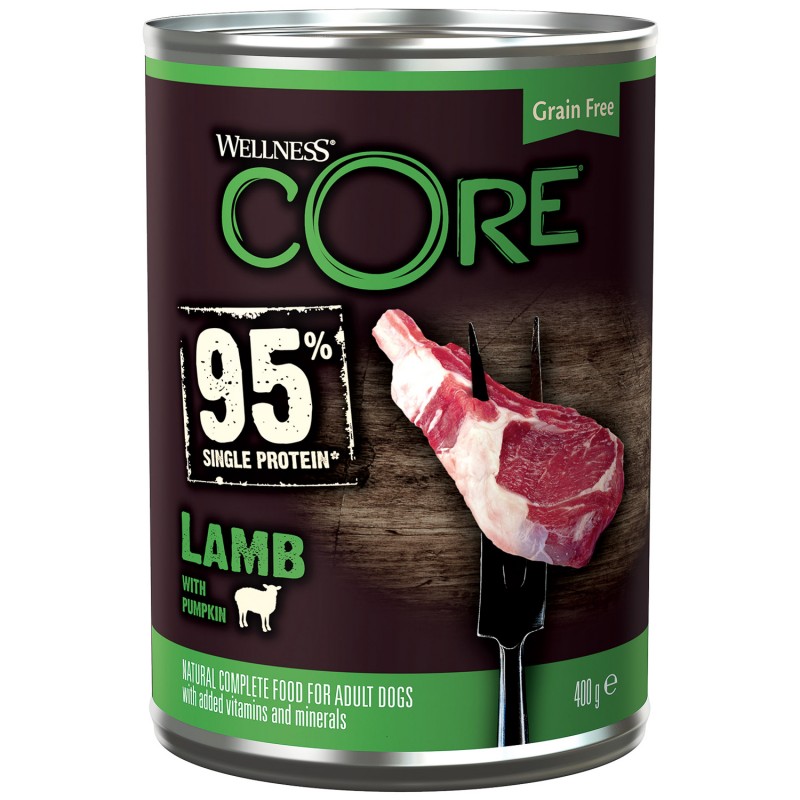 Беззерновой монопротеиновый влажный корм Wellness CORE 95 Single Protein Adult Lamb with Pumpkin из ягненка с тыквой для взрослых собак 400 г