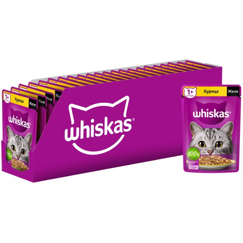 Купить Whiskas консервы для взрослых кошек, Желе с курицей, 75 г Whiskas в Калиниграде с доставкой (фото)