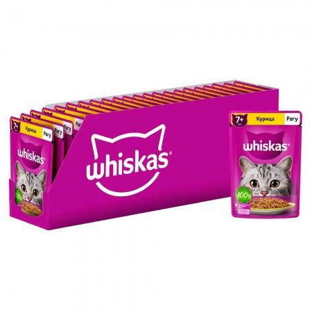 Whiskas консервы для взрослых кошек старше 7 лет рагу с курицей 75г