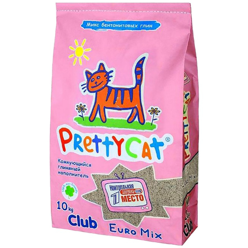 Комкующийся глиняный наполнитель ПРЕМИУМ класса  PrettyCat Euro Mix для кошачьего туалета 10 кг CLUB