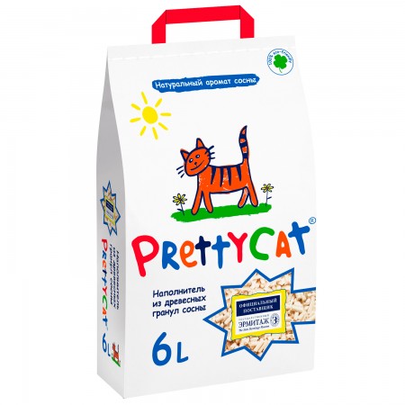 Древесный наполнитель ПРЕМИУМ класса PrettyCat для кошачьих туалетов Wood Granules 2 кг, 6 л