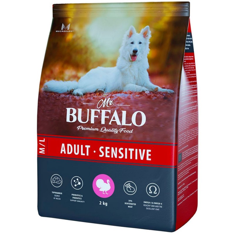 Сухой корм Mr. Buffalo ADULT M/L SENSITIVE с индейкой для взрослых собак всех пород с чувствительным пищеварением 2 кг