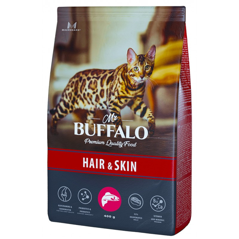 Сухой корм Mr. Buffalo HAIR & SKIN с лососем для взрослых кошек и котов с чувствительной кожей 400 гр