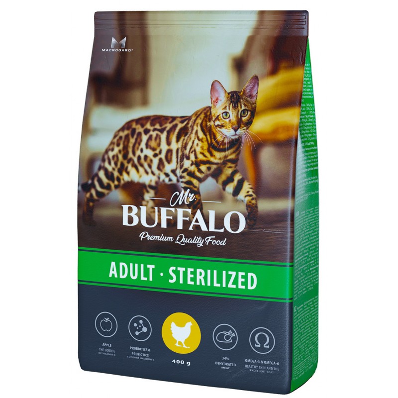 Сухой корм Mr. Buffalo STERILIZED с курицей для стерилизованных кошек и кастрированных котов 400 гр
