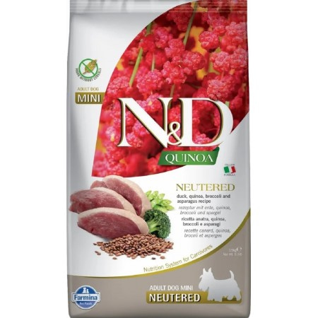 Беззерновой корм Farmina N&D Quinoa для стерилизованных собак мелких пород утка, киноа, брокколи, спаржа, 800 гр