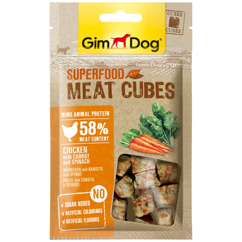 GimDog дополнительный корм (лакомство) из курицы с морковью и шпинатом "мясные кубики суперфуд" 40 г