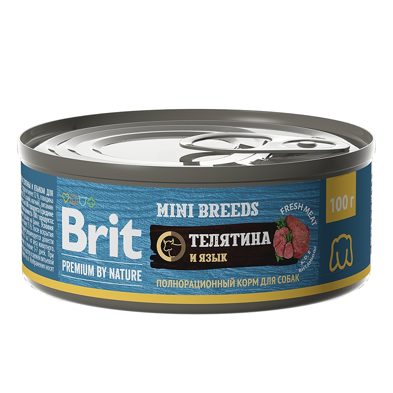Купить Консервы Brit Premium by Nature с телятиной и языком для взрослых собак мелких пород, 100 гр Brit в Калиниграде с доставкой (фото)
