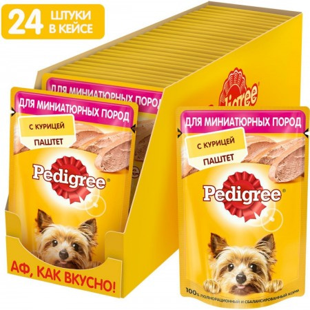 Консервы Pedigree для взрослых собак мелких пород, паштет с курицей, 80 г