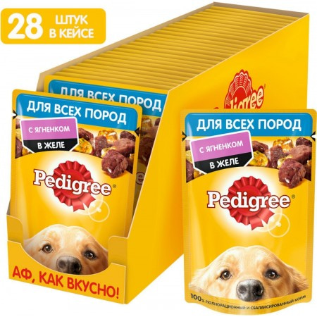 Консервы Pedigree, для взрослых собак всех пород, с ягненком в желе, 85 гр