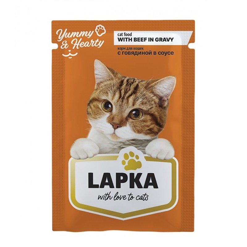 Консервированный корм для кошек Lapka с говядиной в соусе, 85г