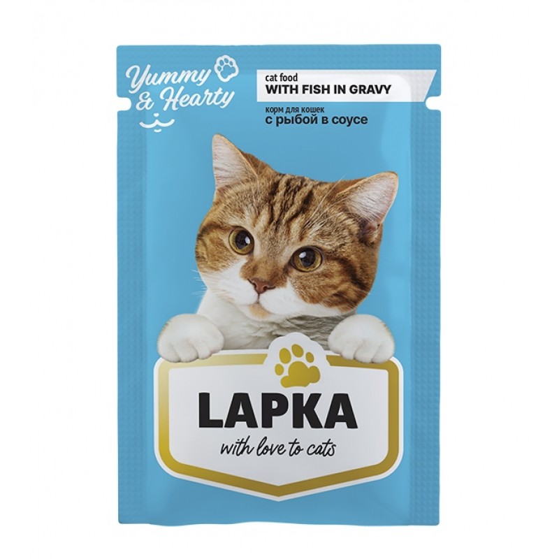 Консервированный корм для кошек Lapka с рыбой в соусе, 85г