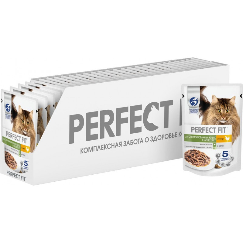 Купить Perfect Fit консервы для стерилизованных котов и кошек старше 7 лет, с курицей в соусе 75 гр Perfect Fit в Калиниграде с доставкой (фото)