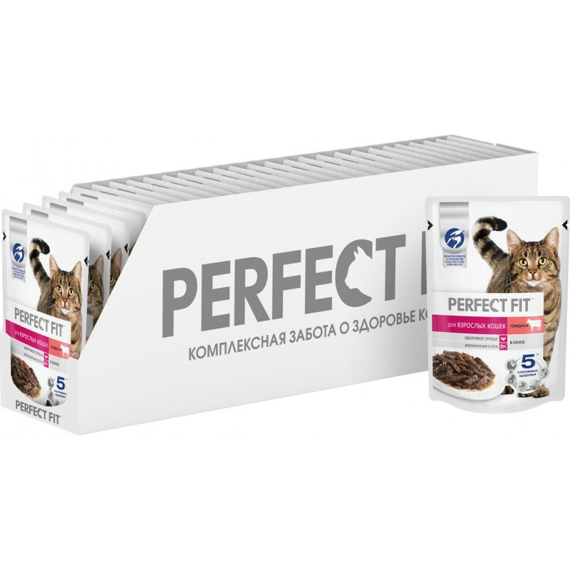 Купить Perfect Fit Adult влажный корм для кошек старше 1 года, с говядиной в соусе 75 гр Perfect Fit в Калиниграде с доставкой (фото)
