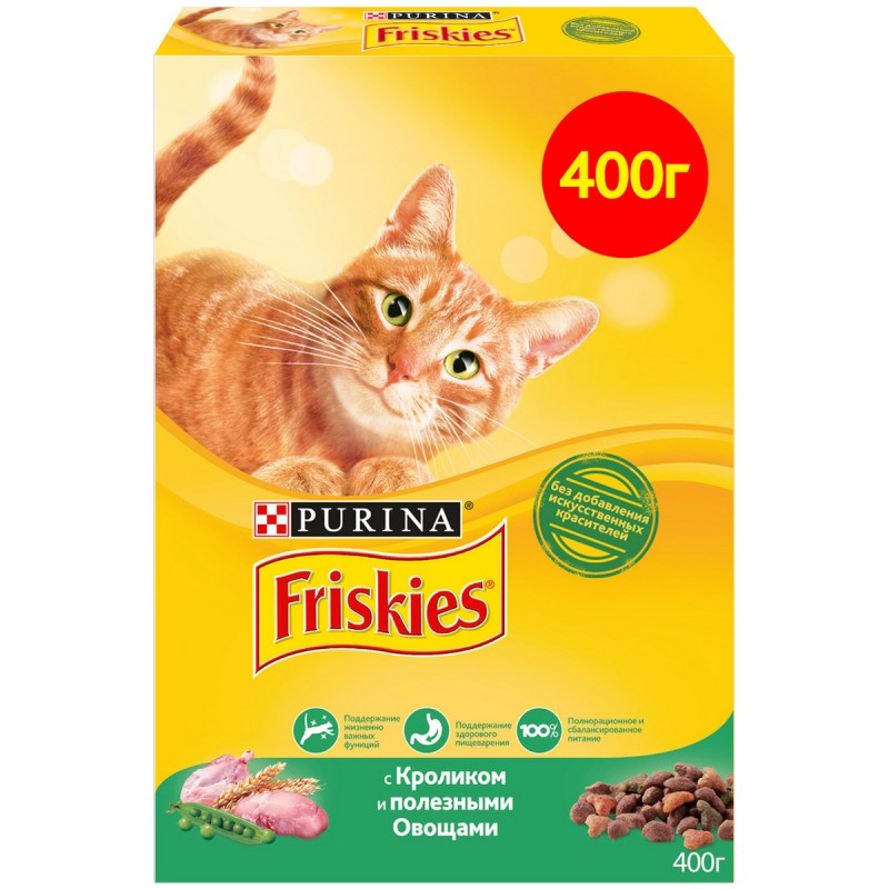 Сухой корм Friskies для взрослых кошек с кроликом и полезными овощами, 400 г