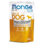 Купить Беззерновые консервы Monge Dog Grill PUPPY&JUNIOR Pouch паучи для щенков курица и индейка 100 гр Monge в Калиниграде с доставкой (фото 3)