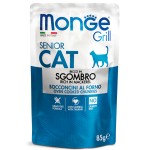 Беззерновой влажный корм Monge Cat Grill Pouch Sgombro Senior для пожилых кошек эквадорская макрель 85 гр