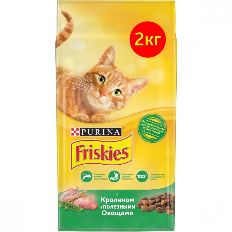 Сухой корм Friskies для взрослых кошек с кроликом и полезными овощами, 2 кг