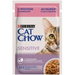 Влажный корм Cat Chow® для взрослых кошек с чувствительным пищеварением, с лососем и кабачками в соусе, 85 г