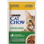Влажный корм Purina Cat Chow для взрослых стерилизованных кошек и кастрированных котов, с курицей и баклажанами в соусе, пауч, 85 г