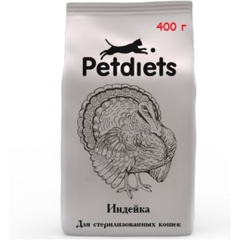 Сухой корм Petdiets для стерилизованных кошек Индейка 400 гр