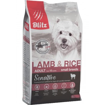 Blitz Sensitive с ягненком и рисом сухой корм для собак мелких пород 500 г