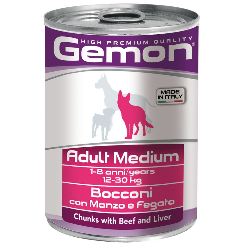 Влажный корм Gemon Dog Medium для собак средних пород кусочки говядины с печенью 415 г