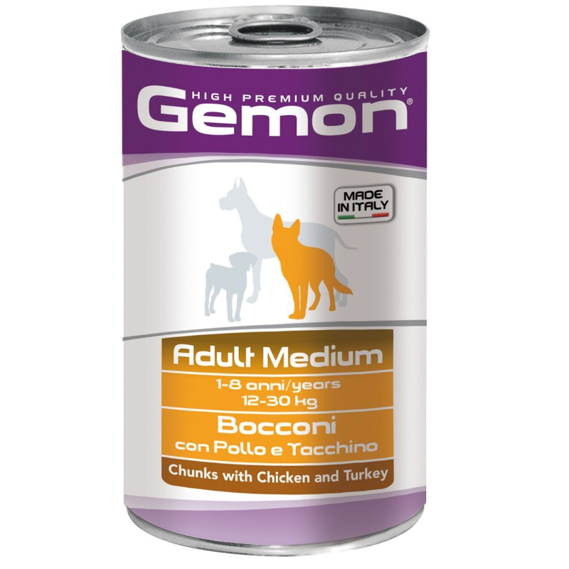 Влажный корм Gemon Dog Medium для собак средних пород кусочки курицы с индейкой 1250г