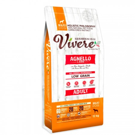 Низкозерновой монобелковый корм Vivere Low Grain Maxi с ягнёнком для собак крупных пород 12 кг