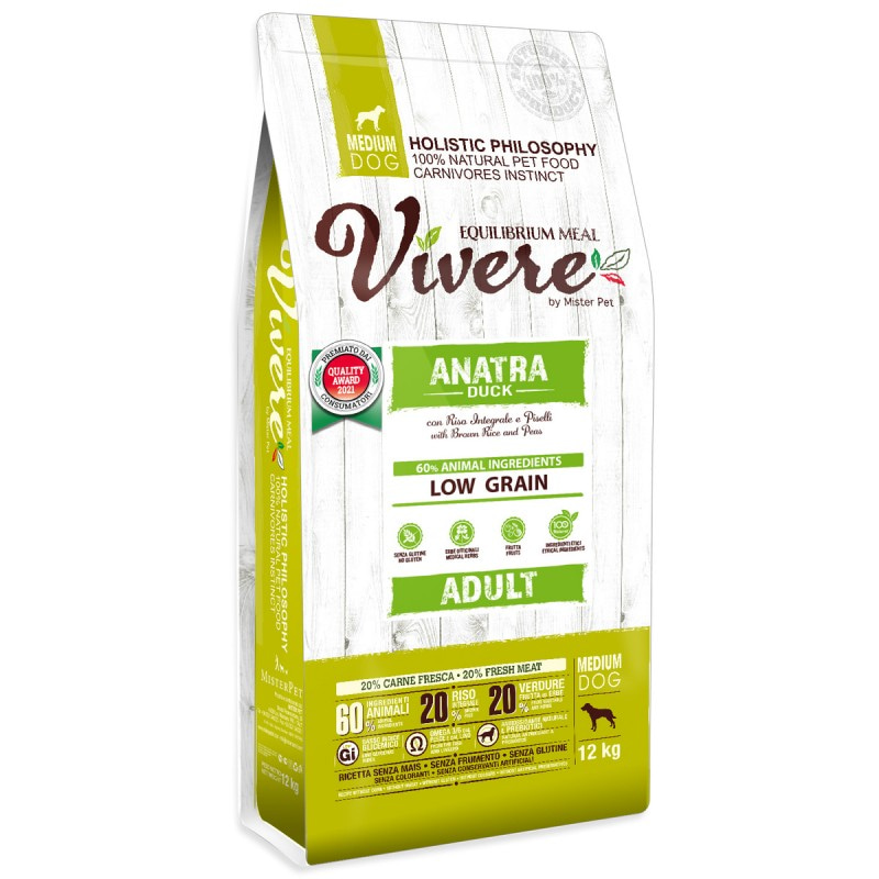 Купить Низкозерновой монобелковый корм Vivere Low Grain Medium Adult с уткой для собак средних пород 12 кг Vivere в Калиниграде с доставкой (фото)