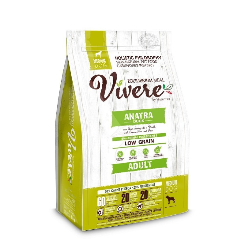 Купить Низкозерновой монобелковый корм Vivere Low Grain Medium Adult с уткой для собак средних пород 3 кг Vivere в Калиниграде с доставкой (фото)