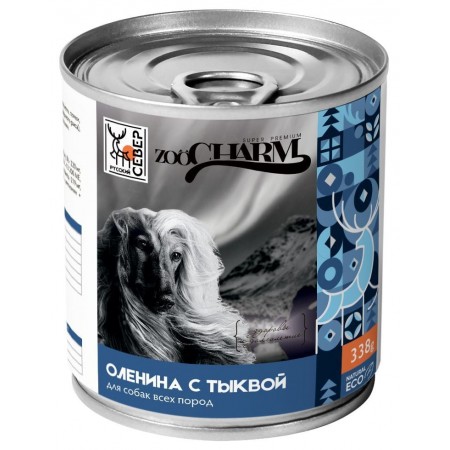 Монобелковые консервы для собак всех пород ZOOCHARM оленина с тыквой, 338 г