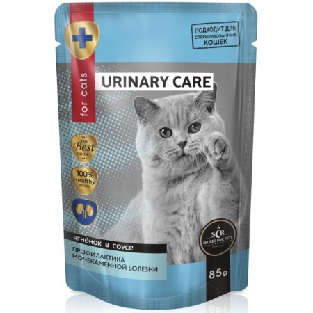 Консервы Secret For Pets Urinary care для кошек для профилактики мочекаменной болезни кусочки с ягненком в соусе, пауч, 85 гр