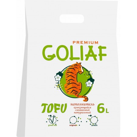 Комкующийся соевый наполнитель для кошачьего туалета Goliaf Premium ТОФУ Зелёный чай, смываемый, 6 л