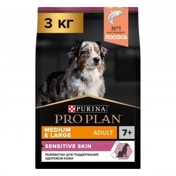 Pro Plan OPTIDERMA для средних и крупных пожилых собак с чувствительной кожей, лосось, рис, 3 кг